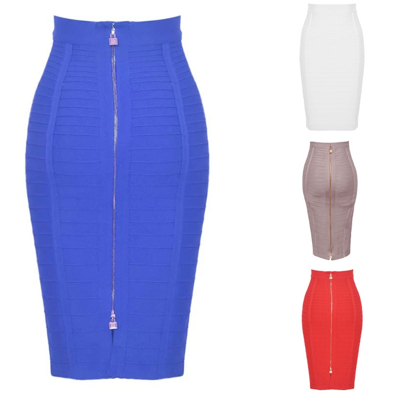 Chân Váy Bút Chì Lưng Cao Màu Trơn Thiết Kế Dây Kéo Thời Trang Cho Nữ