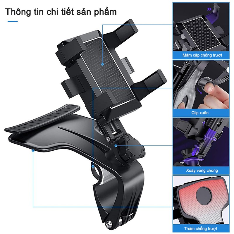 1200°car mobile phone holder, 360°rotating adjustable spring clip multifunctional mobile phone holder, suitable for 4 to 7 inches