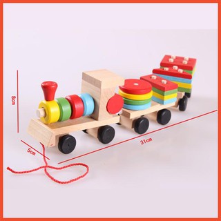 Bộ đồ chơi Đoàn tàu hỏa thả hình giúp các bé phân biệt được các khối hình học bằng gỗ an toàn