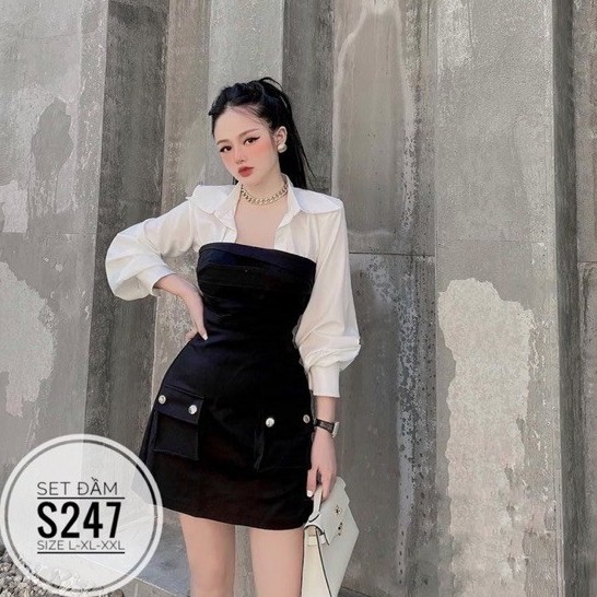 Đầm Váy Bigsize 60-100 Kg Set Đầm Phối Áo Sơ Mi S247 A | BigBuy360 - bigbuy360.vn