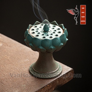 Lư xông trầm hương đỉnh đốt trầm đài sen chất liệu gốm sứ