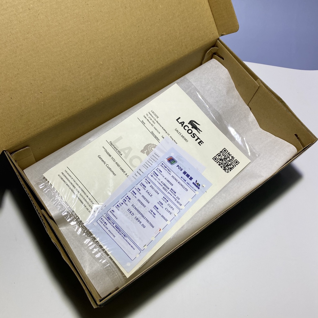 Hộp giấy carton Lacoste đựng giày dép quần áo mũ nón gói quà đóng hàng giá rẻ kèm bill thẻ giấy lụa nhật