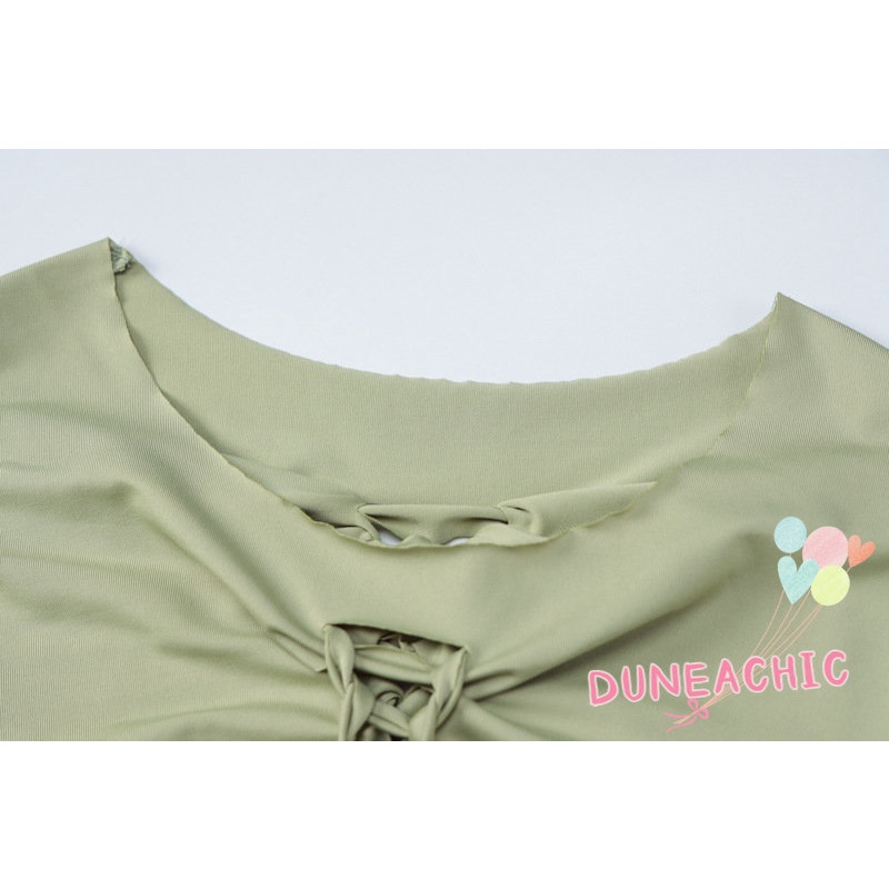 DUNEA Set Áo Thun Tay Dài 2 Dây + Quần Dài Lưng Cao Thiết Kế Quyến Rũ Cho Phái Nữ