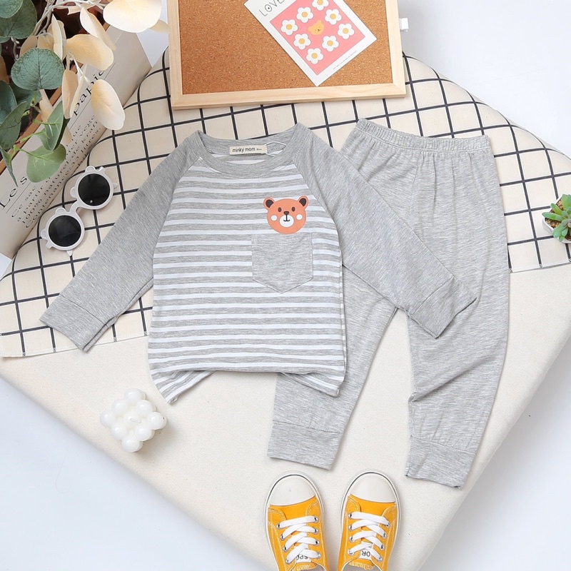 Bộ dài tay MINKY MOM  bé trai , bé gái hoạ tiết kẻ (6-17kg)