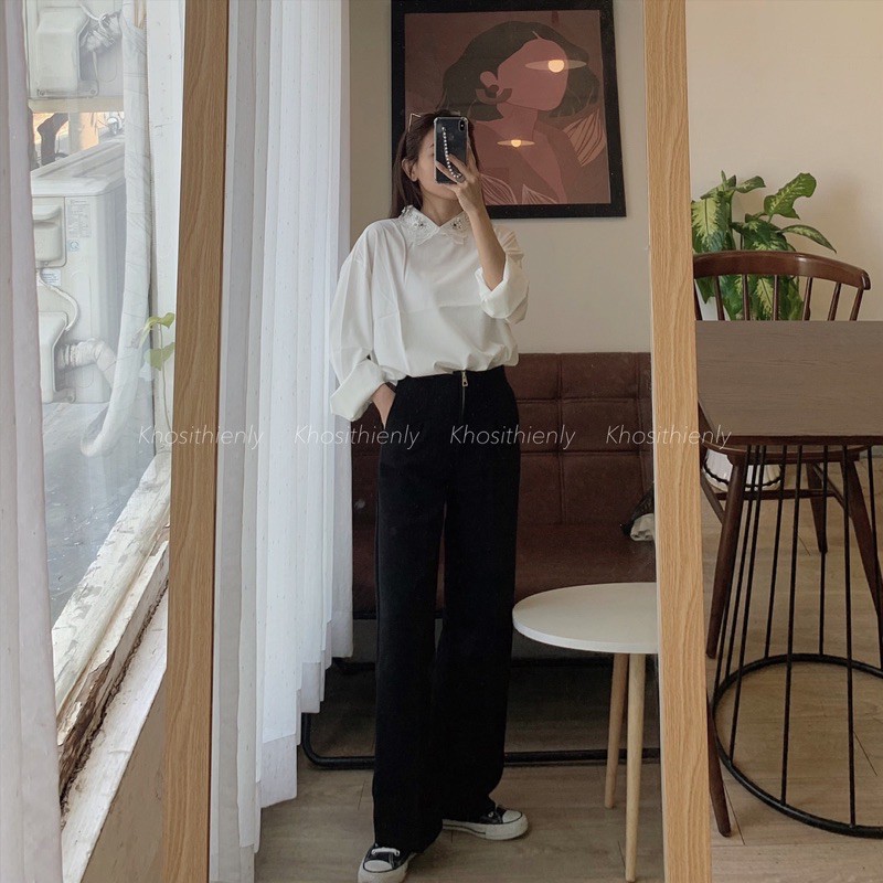 ÁO SƠ MI TRẮNG CỔ ĐÍNH ĐÁ TIỂU THƯ