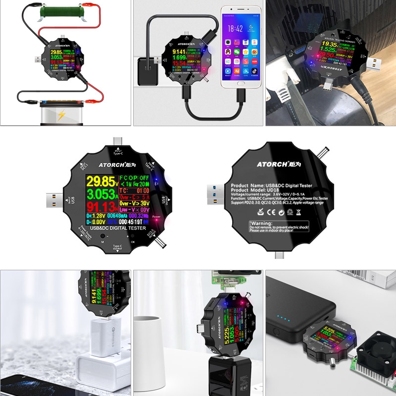 Máy kiểm tra USB UD18 18 trong 1 đo điện áp và dòng điện có màn hình kỹ thuật số 6-bit hỗ trợ USB3.0/DC/Type-C