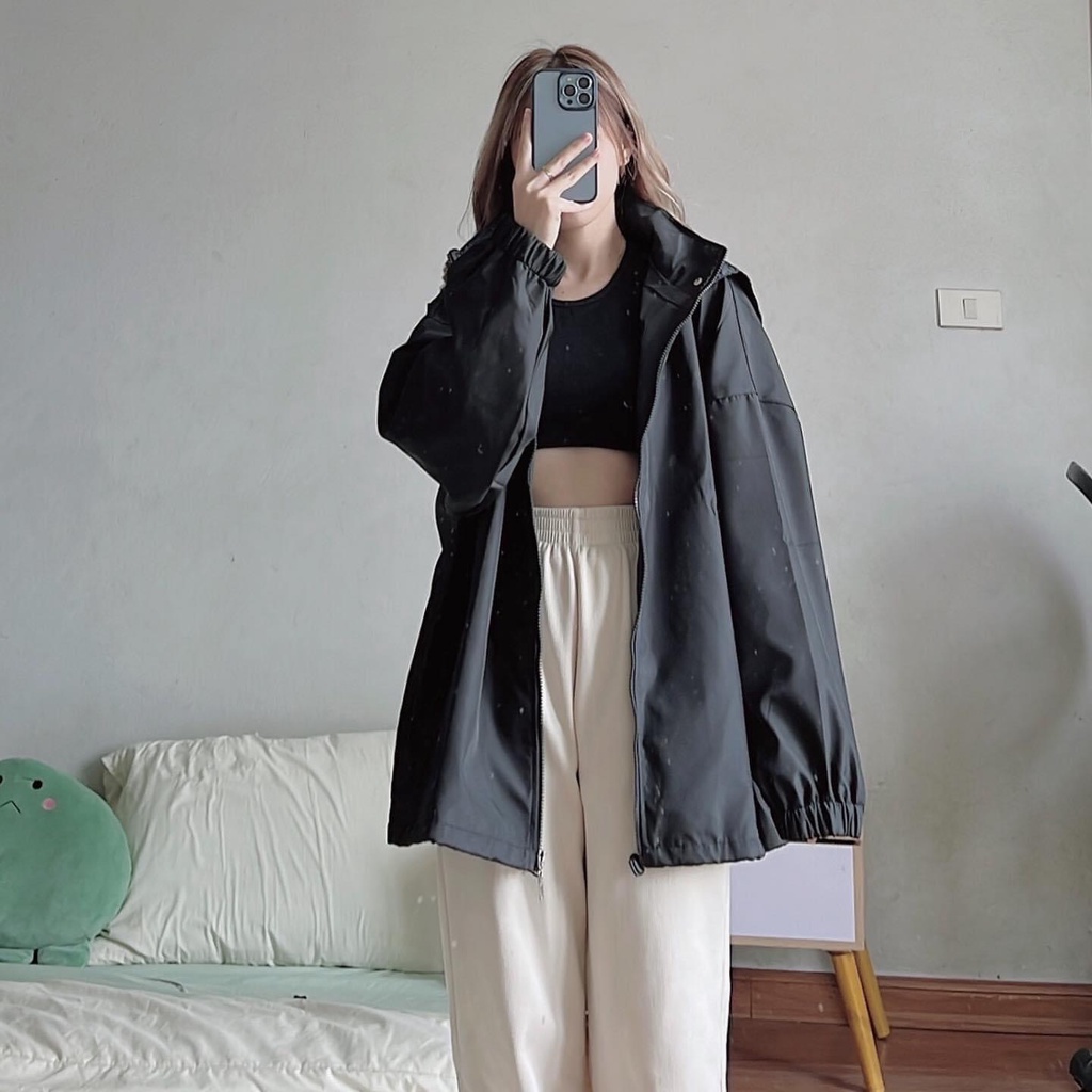 Áo Khoác Ngoài vải dù form rộng oversize MẶT CƯỜI NÓN RỜI nón tháo rời unisex nam nữ - SHOP MAYLAN