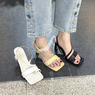 Giày sandal quai chéo mũi vuông xỏ ngón 3cm THS43 siêu phẩm Trend Hàn