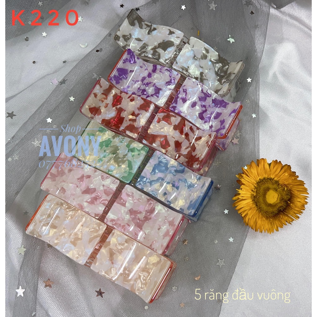 Kẹp tóc càng cua 3 - 5 răng meka óng ánh vân đá, Bấu tóc, cào tóc