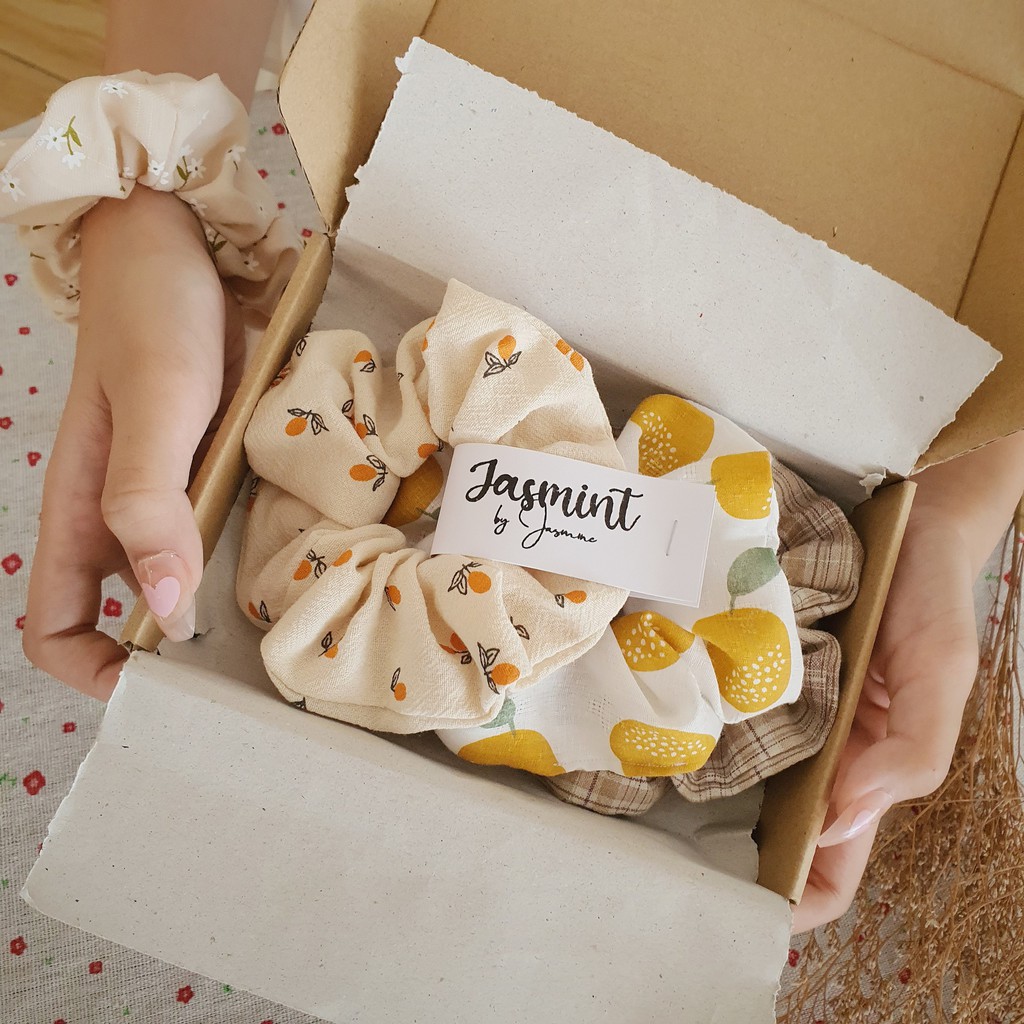 GIFT BOX Hộp quà Đồ cột tóc, buộc tóc họa tiết trái cam, mùa hè xinh xắn
