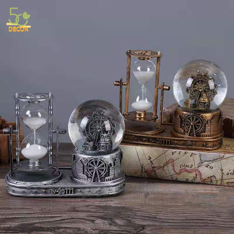 Đồng hồ cát kèm mô hình tháp retro phát sáng, trang trí bàn, decor phòng khách, quà tặng, lưu niệm