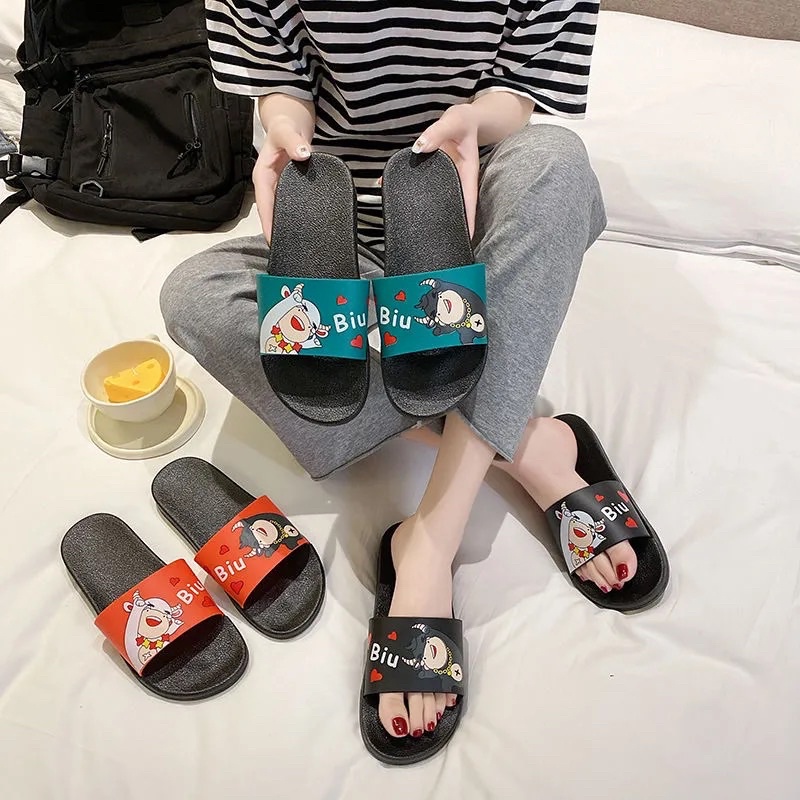 Dép quai ngang nữ BIU BIU, đi trong nhà cute họa tiết dễ thương Unisex.