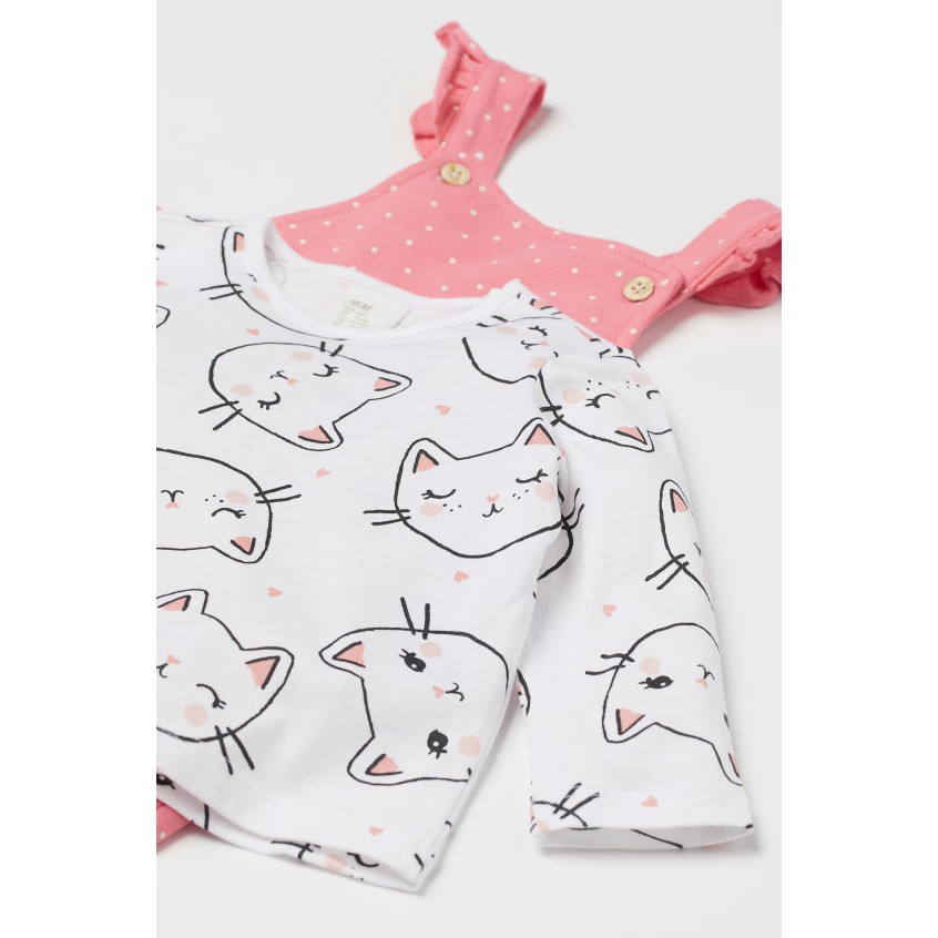 Set áo yếm mèo hồng HM H&amp;M size 1.5-2, 2-3, 3-4y_hàng chính hãng Anh