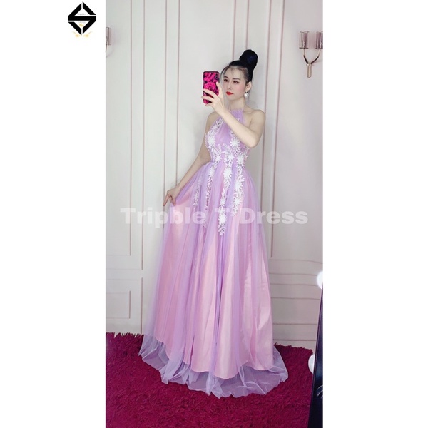 Đầm maxi cổ yến kết hoa nổi phối màu TRIPBLE T DRESS - MS379V