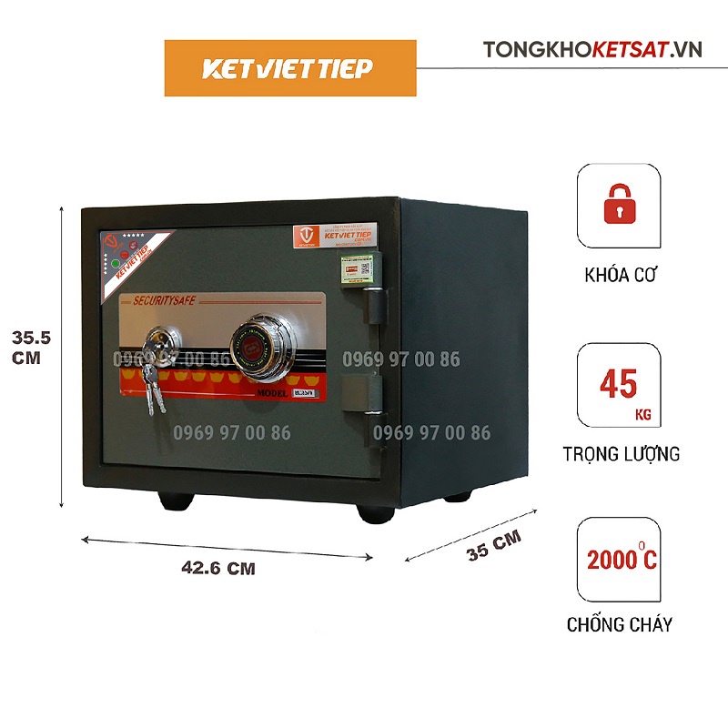Két Sắt Mini Khóa Cơ Chống Cháy K68BLN-KC Két Việt Tiệp Chính Hãng (Miễn Phí Giao Hàng Toàn Quốc)