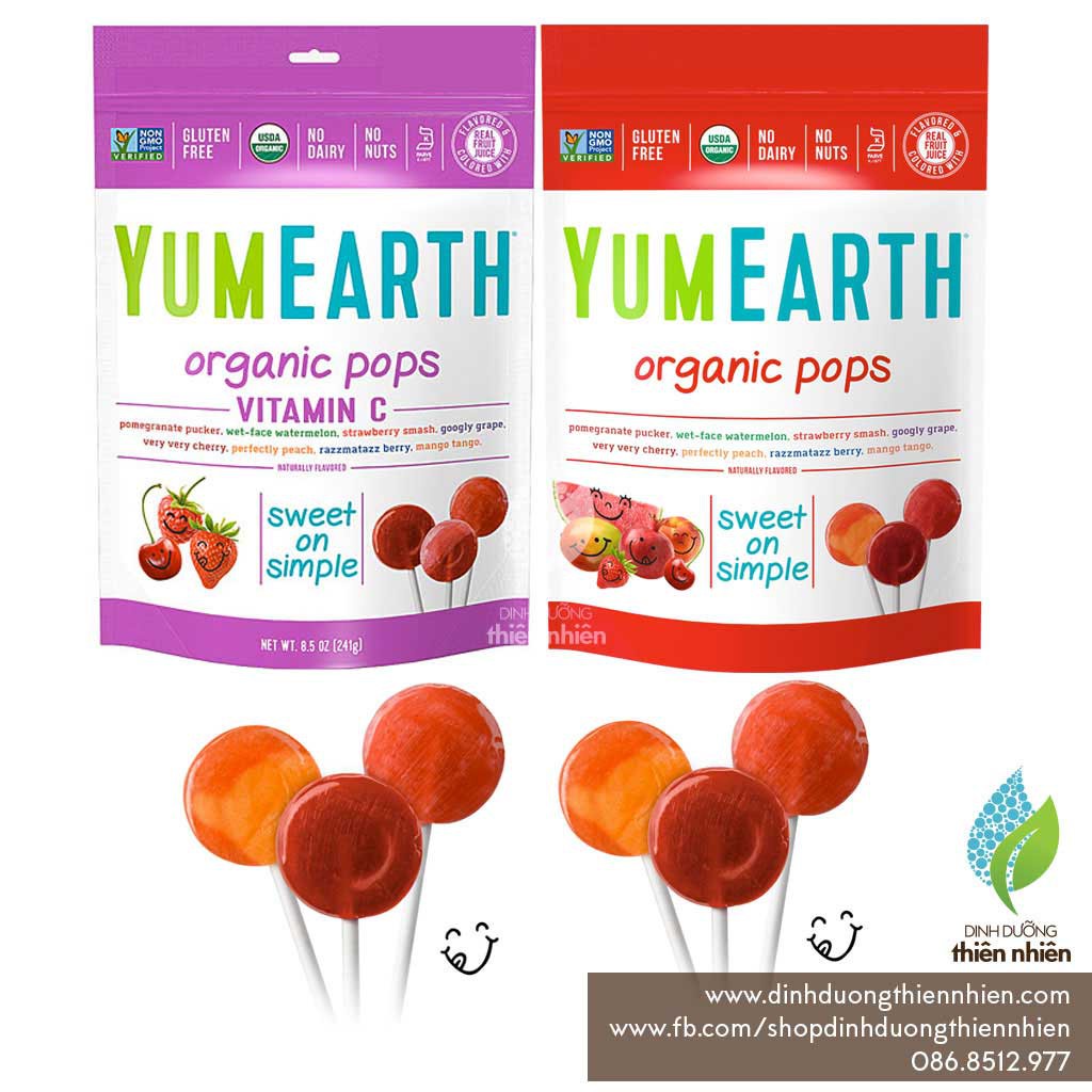 Kẹo Mút Hữu Cơ YumEarth Hương Vị Trái Cây Cho Bé, Kẹo Mút Hữu Cơ Shopmegold1 Cho Bé Hương Liệu An Toàn