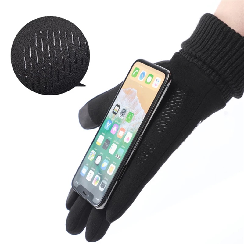 Găng tay da lộn mềm mại giữ ấm chống trượt phong cách Âu Mỹ