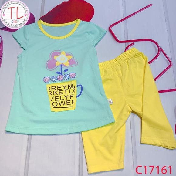 Thời trang trẻ em - Bộ áo quần thun lửng cho bé gái hình hoa - Quần áo bé gái - Bộ bé gái