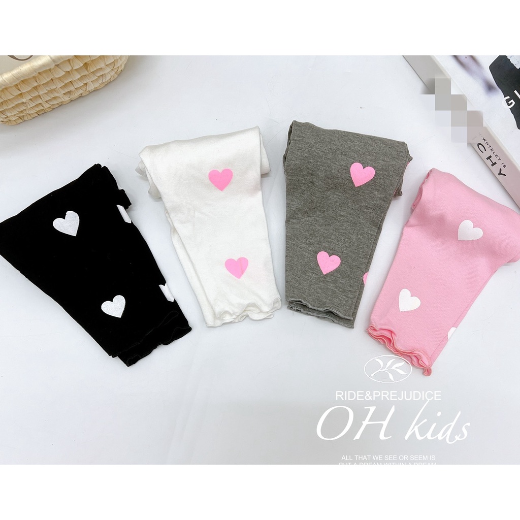 Quần legging cho bé gái, quần legging chất cotton họa tiết tim in tràn cho bé