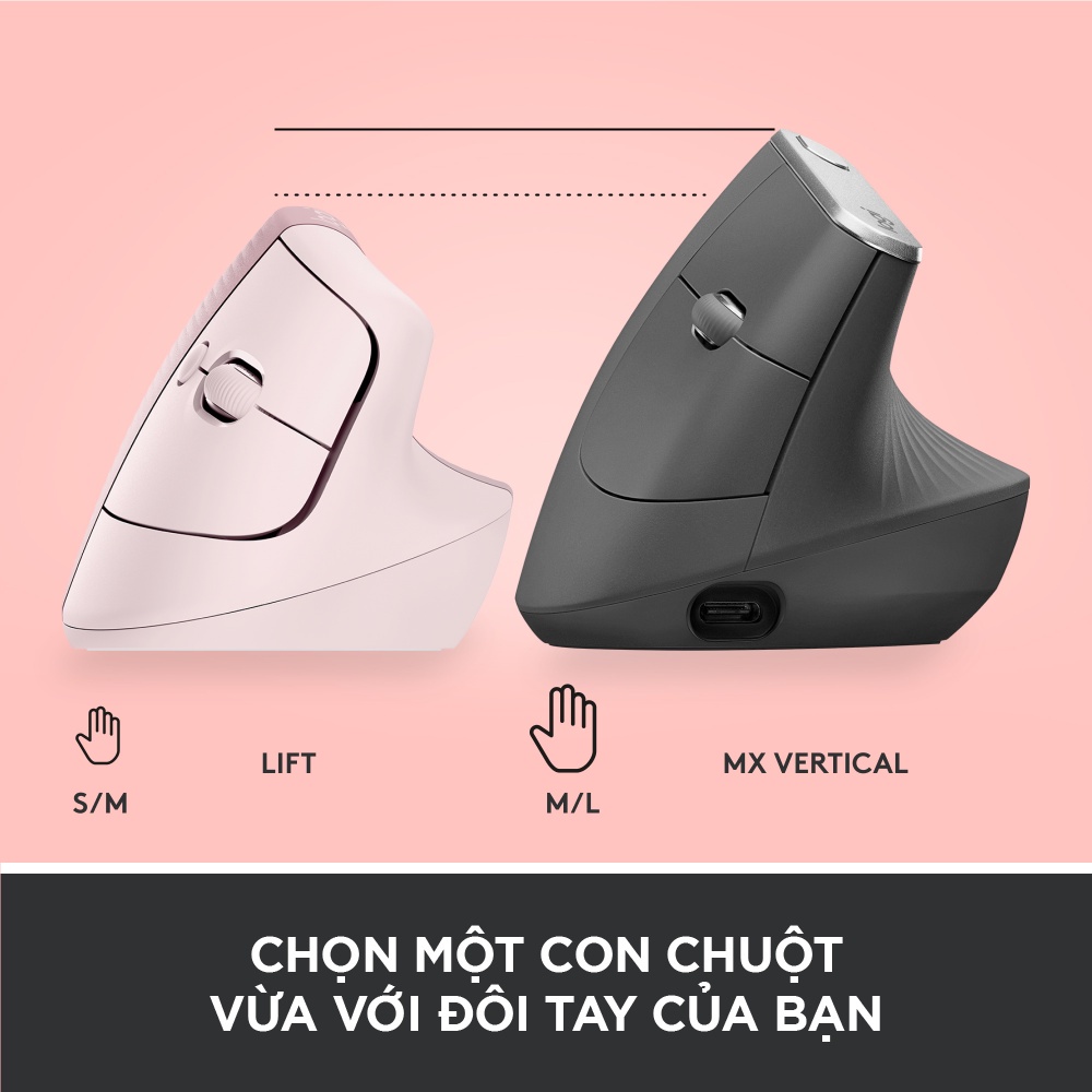Chuột công thái học không dây Logitech Lift Vertical - Bluetooth | USB, giảm ồn, Windows/ Mac chính hãng, Vanphongstar