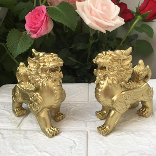 Cặp tượng tỳ hưu sơn màu đồng