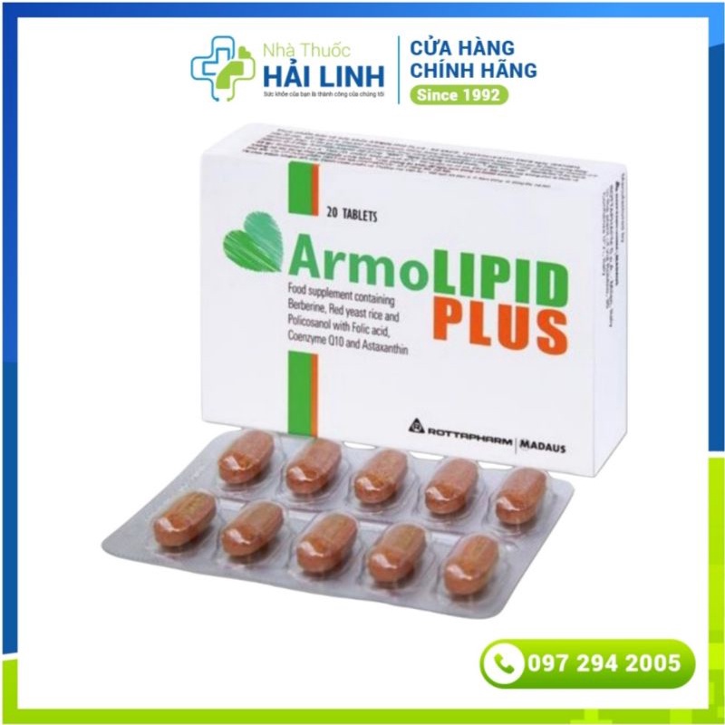 Viên uống giảm Cholesterol, Mỡ máu Armolipid Plus ⚡ Tặng quà ⚡ Hộp 20 viên Nhập khẩu Ý