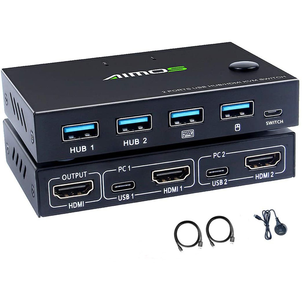 HDMI KVM Switch 2 Cổng 4K Công Tắc USB KVM VGA Switch HDMI USB Hub KVM Switch Box Để Chia Sẻ Máy In 