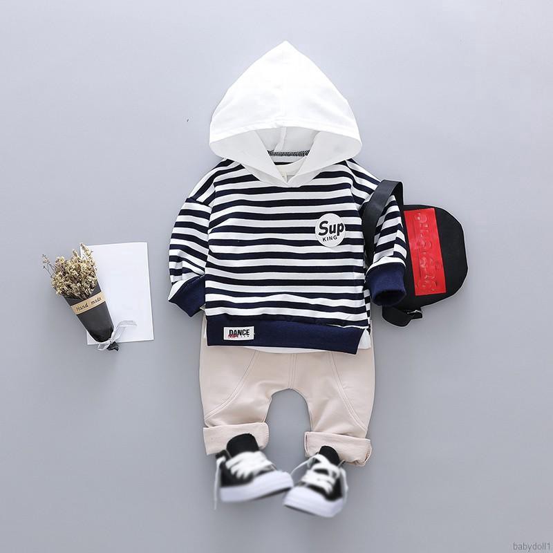 Set áo Hoodies sọc ngang + quần dài cho bé trai