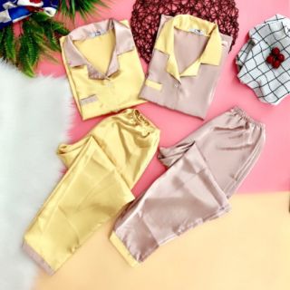 Bộ phi lụa phối tay cộc quần dài