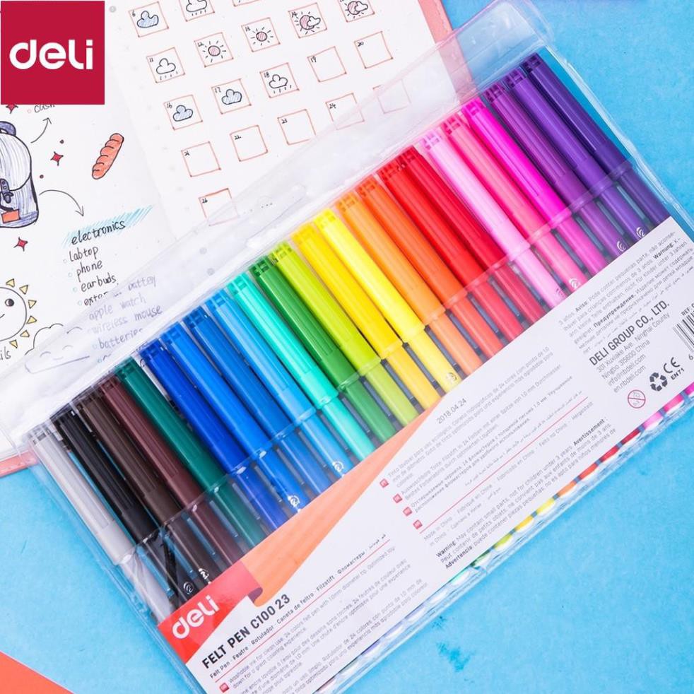 Bút màu lông  1.0mm Deli, 12 màu/18 màu/24 màu/hộp -  fiber pen - EC10003/EC10013/EC10023 [Deli]