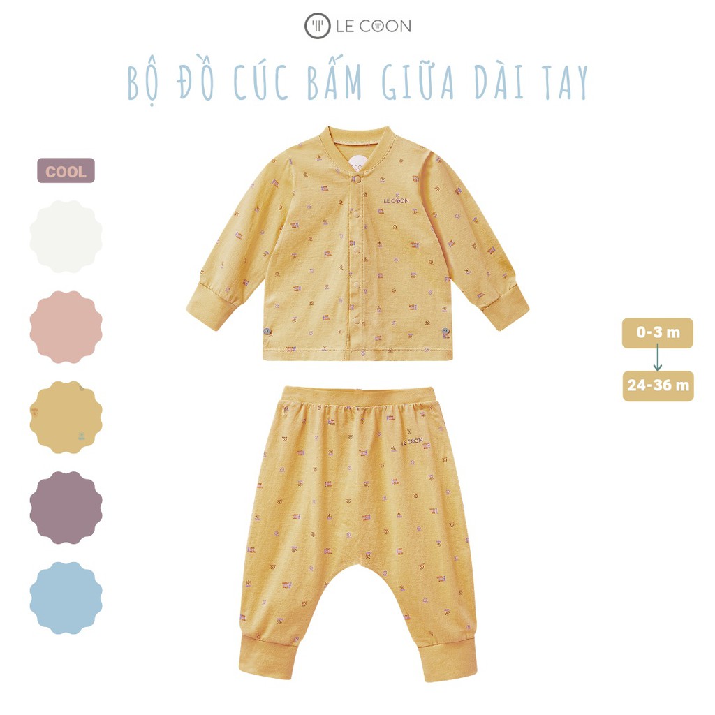 LE COON - Bộ quần áo Le coon cúc bấm giữa dài tay cho bé sơ sinh đến 3 tuổi chất liệu 100% cotton mỏng LC0658