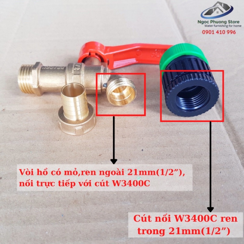 Cút nối nhanh nối ống mềm làm vườn 14mm-16mm và vòi nước ren trong 21mm(1/2”) AQUAMATE ĐÀI LOAN – MÃ W3400C