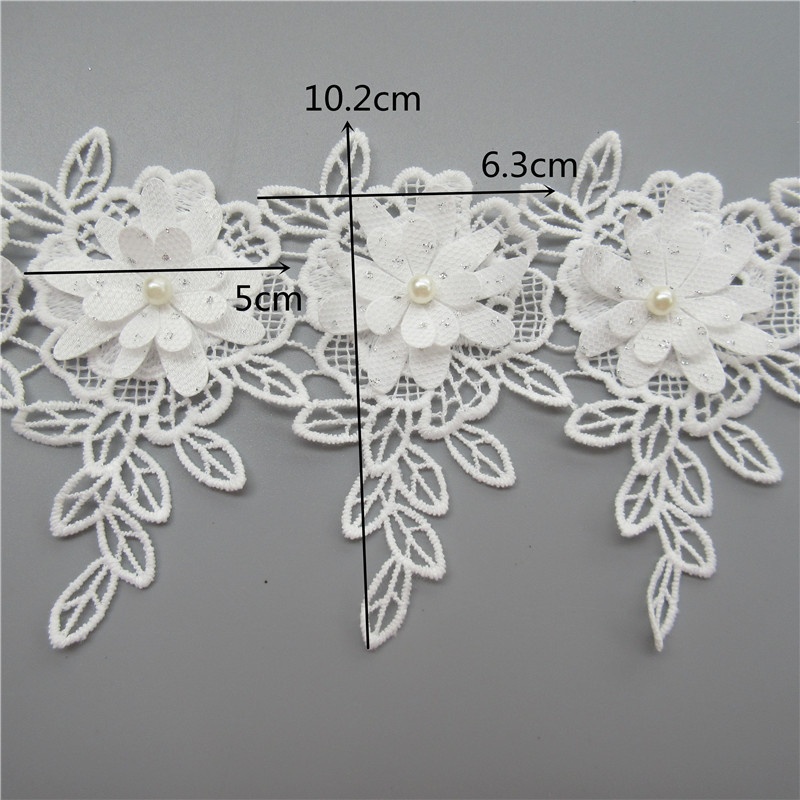 Set 10 Dây Ruy Băng Ren Thêu Hoa Đính Ngọc Trai Giả Bằng Vải cotton Màu Trắng Trang Trí Thủ Công