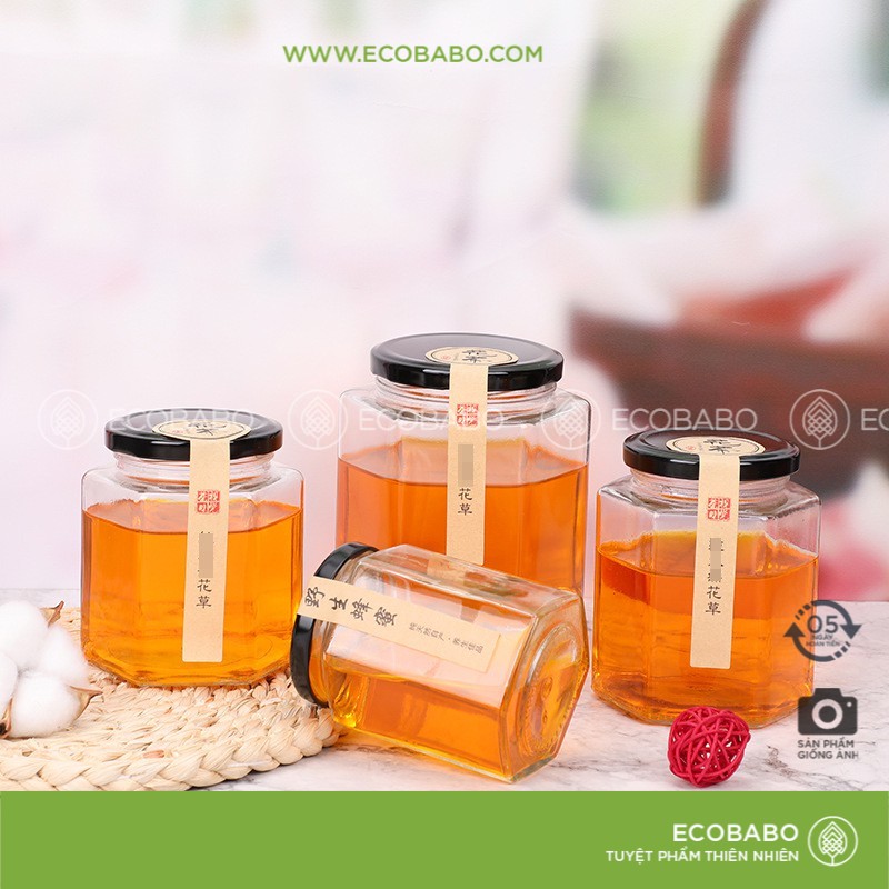 Lo thủy tinh lục giác JIMMEAL nắp chống tràn kim loại đựng thực phẩm, chất lỏng, đồ khô nhiều size- ECOBABO