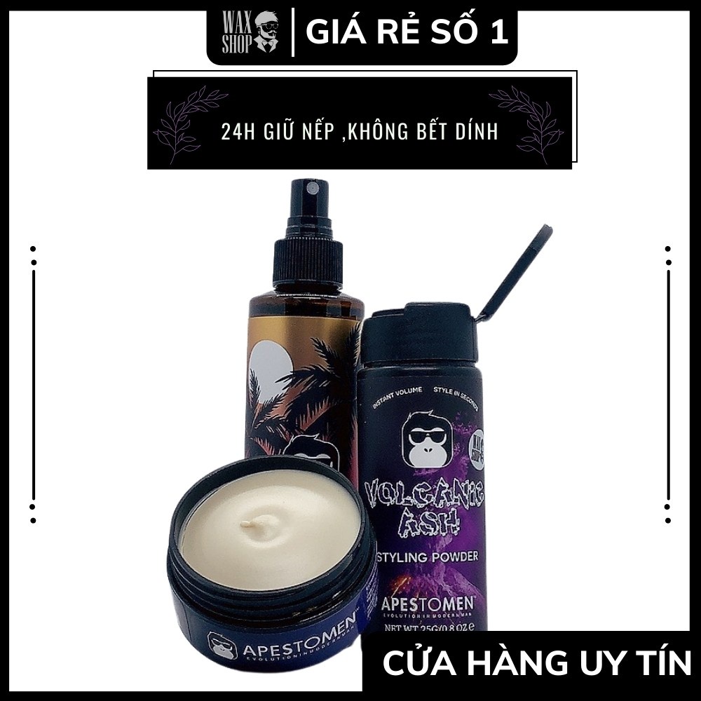 [Combo 3 Bước + Giảm 311K ] Sáp Vuốt Tóc Nam Volcanic Clay + Bột Tạo Phồng Volcanic Ash Styling + Spray Salty Ape