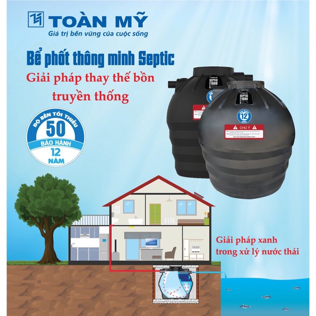 Bồn tự hoại Toàn Mỹ nhựa, dễ lắp đặt và bảo trì, BH 50 năm