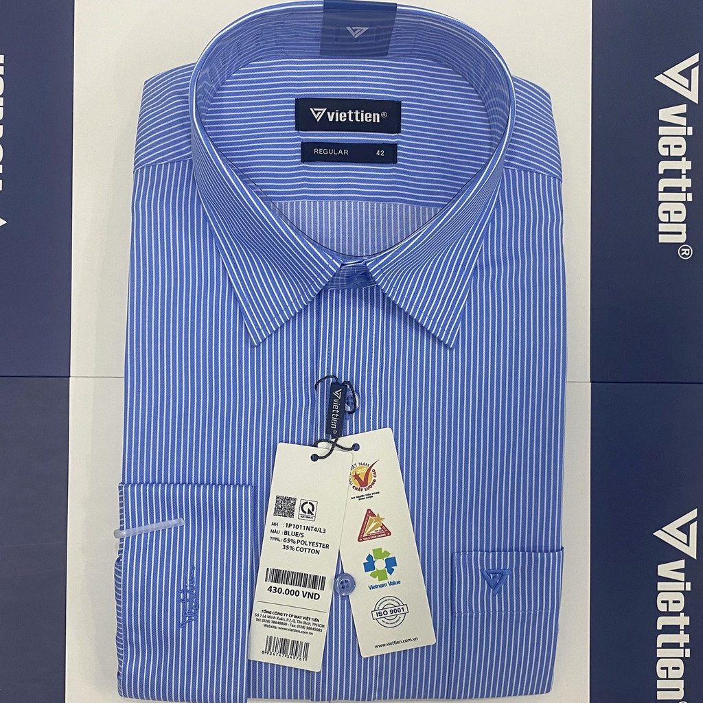 Viettien số 1048 - Áo sơ mi sọc Việt Tiến dài tay vải Kate phom thường Regular