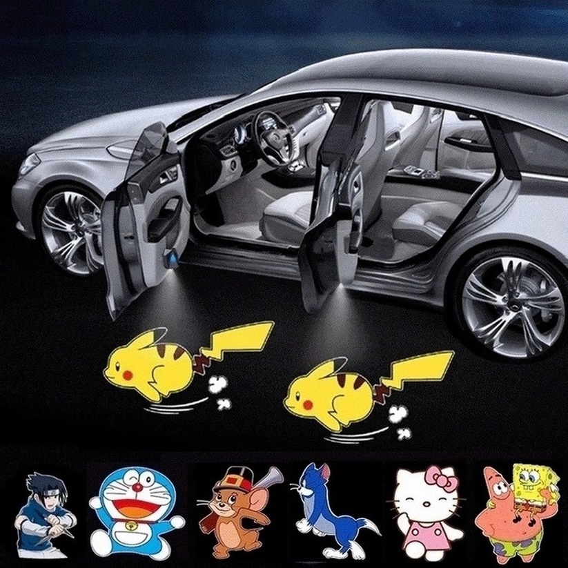 Đèn xe máy Pikachu bingdwendwen Đèn Logo Cửa Xe Hơi đèn, Đèn Led chiếu cửa họa cho xe hơi ( 1 Đèn ) Đèn chiếu laser không dây gắn cửa xe