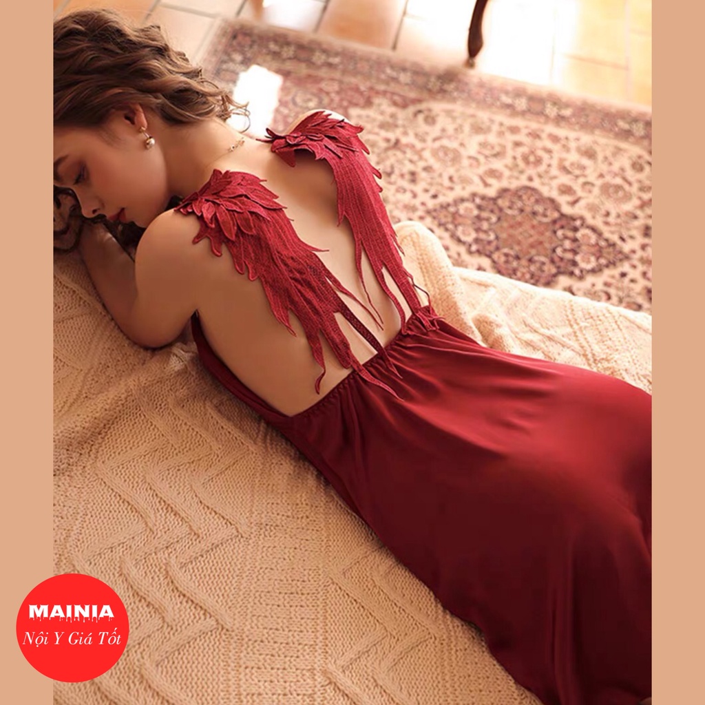 [Hàng Đẹp] Đầm Ngủ Váy Ngủ Satin Lụa Hai Dây Phối Cánh Tiên Sau Lưng Siêu Đẹp Cao Cấp Mainia Shop