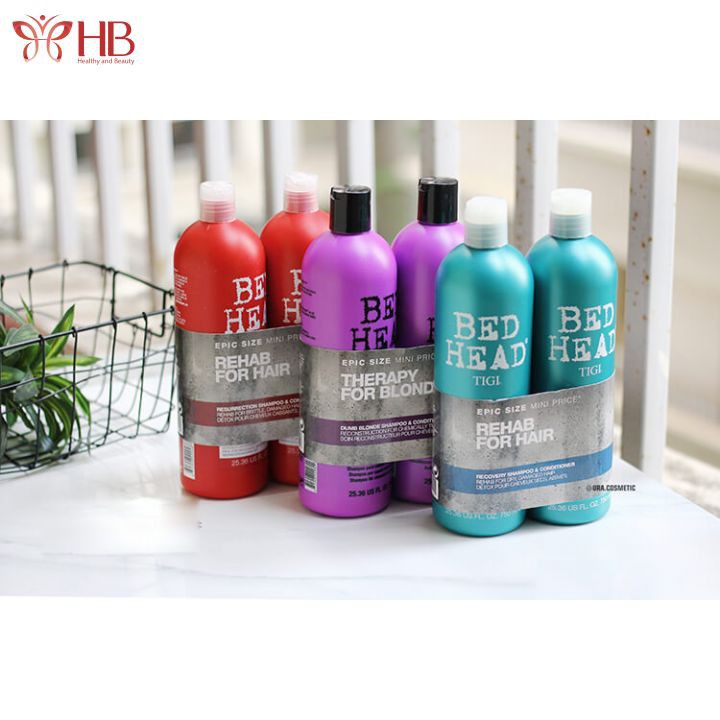 [2 Chai]Cặp Dầu Gội Xả Phục Hồi Tóc Hư Tổn Tigi Bed Head Reha Twin - Màu Đỏ, Xanh Dương, Tím