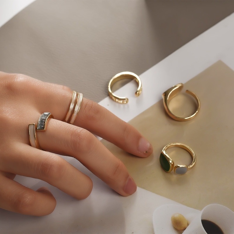 Nhẫn May Mắn Bằng Hợp Kim Màu Xanh Lá / Xanh Lá Phong Cách Hàn Quốc Cá Tính Có Thể Điều Chỉnh