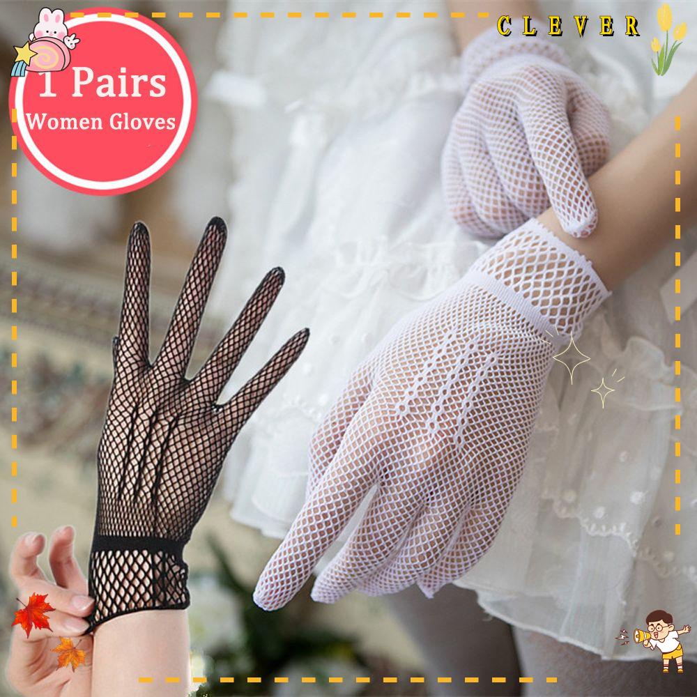 Găng Tay Lưới Nylon Phối Ren Màu Trắng Đen Dành Cho Dạ Hội