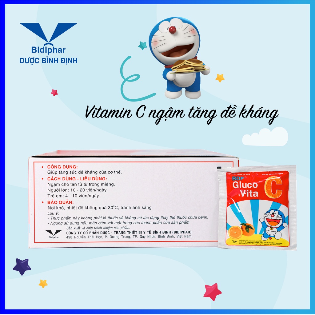 BDF Gluco Vita C - Viên Ngậm Vitamin C - Combo 10 Gói x 12 Viên