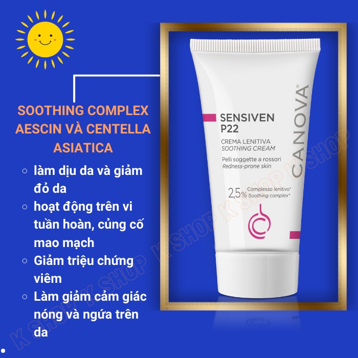 Kem dưỡng da dịu nhẹ chống kích ứng đỏ da cho da nhạy cảm CANOVA SENSIVEN P22 giảm nhăn và ngăn ngừa lão hóa - Nhập Ý | BigBuy360 - bigbuy360.vn