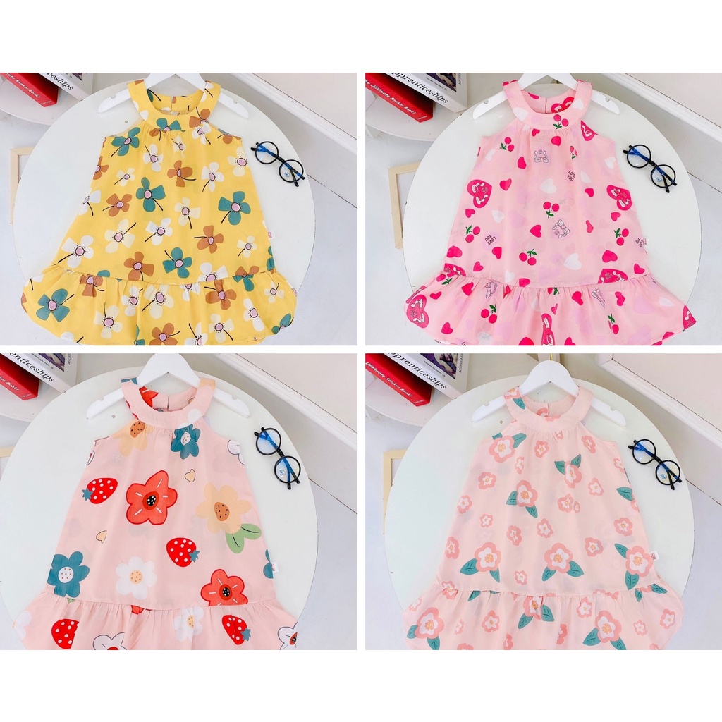 ✓22-40kg✓ Váy lanh lụa cổ yếm Bb Angel cho bé gái từ 22-40kg