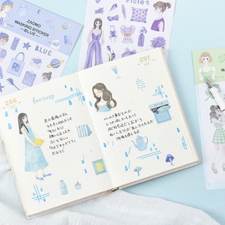 Tấm Sticker Cô Gái HynBee Masking Sticker  Theo Chủ Đề Màu Sắc Dùng Trang Trí Sổ Tay, Bullet Journal