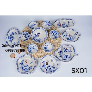Các món bát đĩa lẻ của bộ bát đĩa gốm sứ Bát Tràng cao cấp vẽ sen xanh