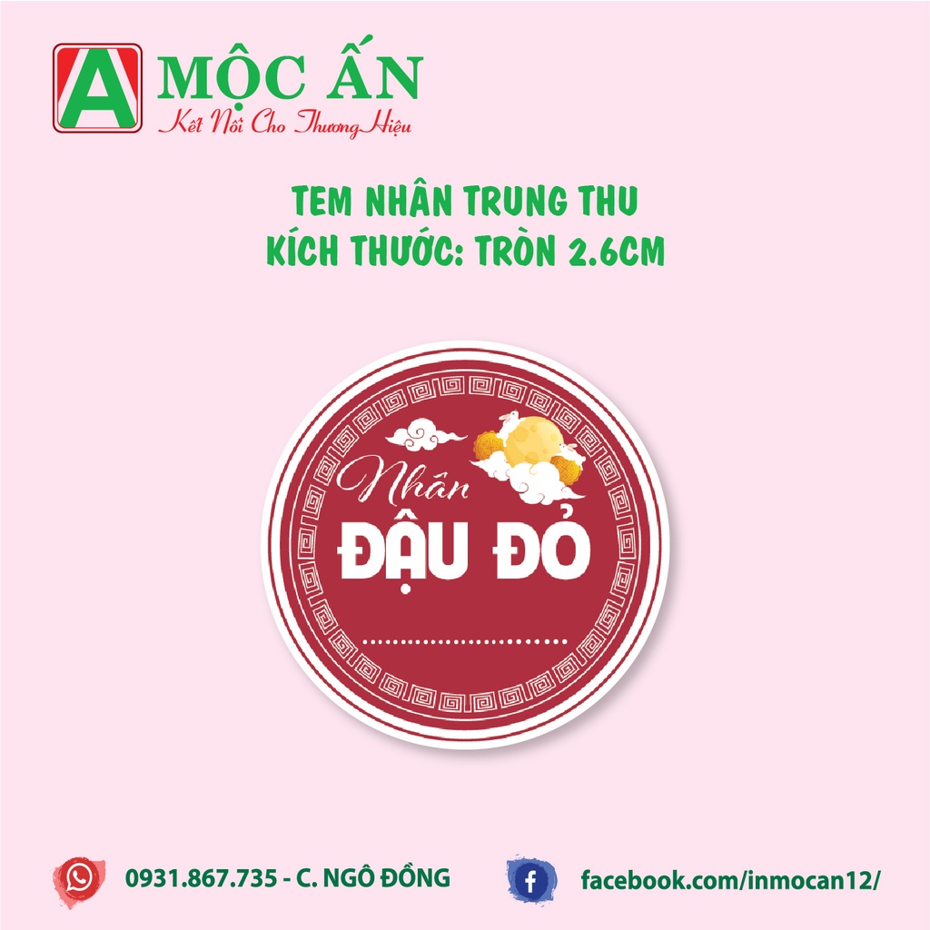 Tem Dán, Nhãn Dán Nhân Trung Thu - Hàng Sẵn,  Mẫu Tròn 2,5 cm, Cán Bóng Đẹp