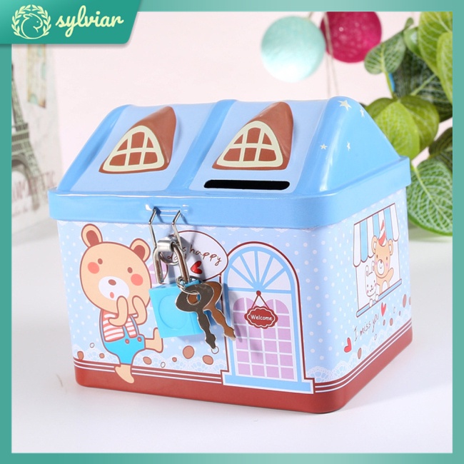 Hộp Thiếc Đựng Tiền Tiết Kiệm Hình Ngôi Nhà Hoạt Hình Dễ Thương Cho Bé