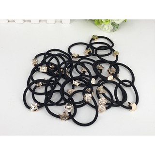 Set 100 Dây Cột Tóc Đen Co Giãn Tốt Nhiều Hình Siêu Dễ Thương
